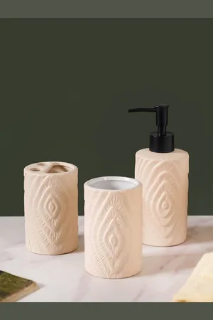 Nestasia Beige 3 pieces Textured Ceramic Bath Accessories Set