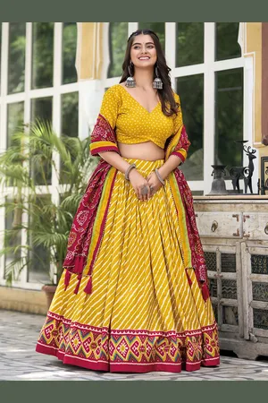 LOOKNBOOK ART Leheriya Printed Ready to Wear Lehenga & Unstitched Blouse With Dupatta