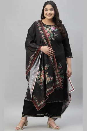 Sztori Plus Size Floral Printed Regular Straight Kurta with Palazzos & With Dupatta