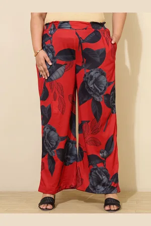 Amydus Plus Size Women Floral Printed High-Rise Trousers