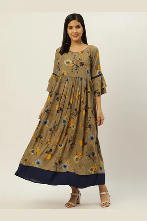 Anouk Floral Print Bell Sleeve Maxi Dress
