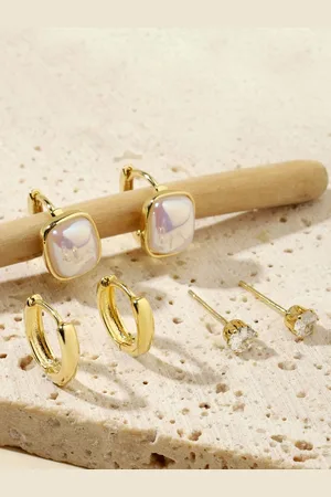 Salty Set Of 3 Gold-Plated Keshi Pearl Contemporary Studs