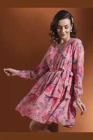 Globus Women Floral Print Layered Georgette Fit & Flare Dress