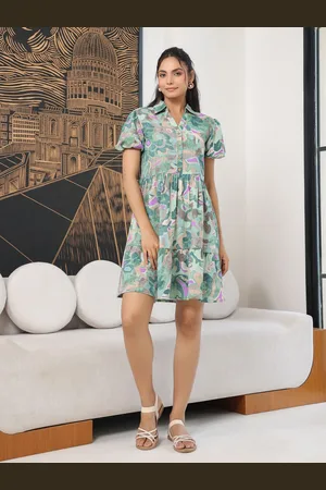 JISORA Women Shirt Collar A-Line Dress