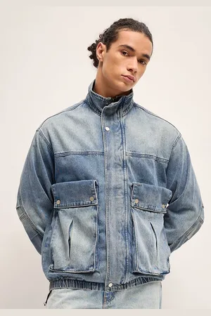 The Bear House Men Solid Mock Collar Jacket