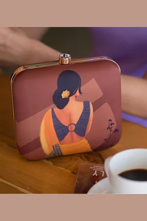 Artklim Women Brown & Orange Printed Clutch