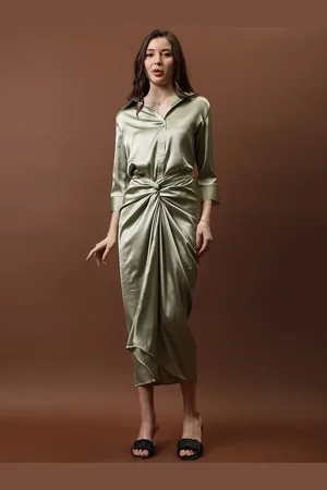 ATHENA Satin Shirt With Knotting Skirt