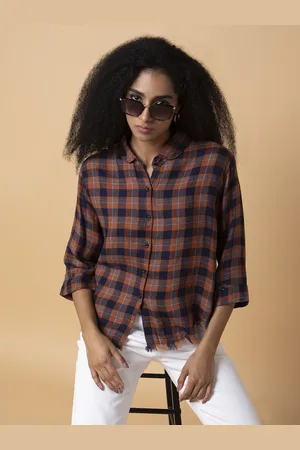 SHOWOFF Women Comfort Spread Collar Tartan Checks Checked Cotton Slim Fit Casual Shirt