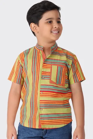 Fabindia Boys Yellow Striped Casual Shirt