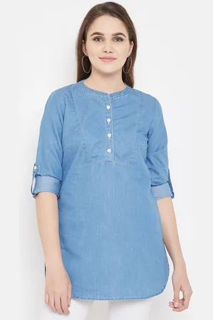 BAESD Roll-Up Sleeves Denim Shirt Style Top