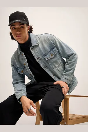 The Bear House Men Solid Washed Pure Cotton Denim Jacket