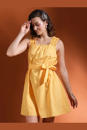 Globus Women Square Neck Shoulder Strap Belted Mini A-Line Dress