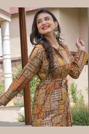 HOUSE OF JAMOTI Pack Of 2 Ethnic Printed Shirt Collar Cotton Cinched Waist Top