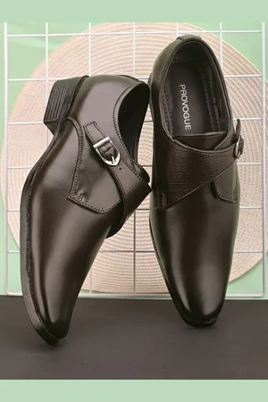 Provogue Men Textured Buckle Formal Monk Shoes