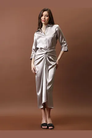 ATHENA Satin Shirt With Knotting Skirt
