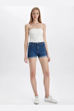DeFacto Women Washed Mid-Rise Regular Fit Above Knee Denim Shorts