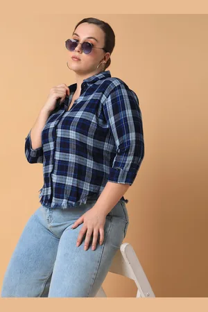 SHOWOFF Women Comfort Spread Collar Tartan Checks Checked Cotton Slim Fit Casual Shirt