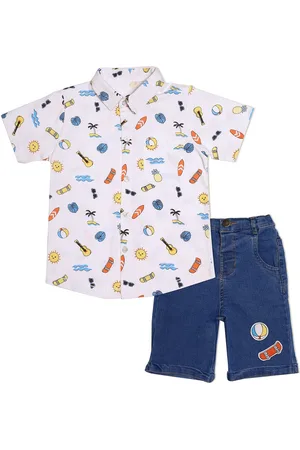 YK Boys Printed Pure Cotton Shirt With Shorts
