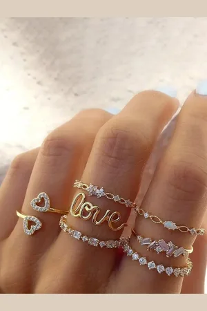 Jewels Galaxy Set Of 7 Gold-Plated Stone Studded Finger Rings