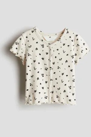 H&M Girls Printed Ribbed Cotton T-Shirt