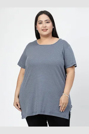 Pluss Women Striped Round Neck Plus Size T-shirt