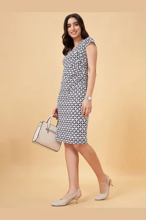 Pantaloons Print V-Neck Cap Sleeves Sheath Dress