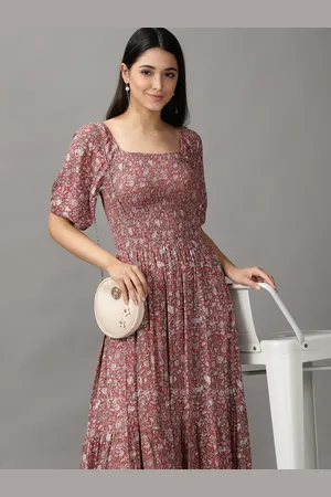 SHOWOFF Women Mauve & Grey Floral Midi Dress