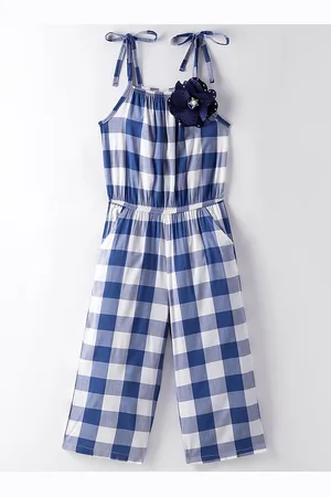 CrayonFlakes Girls Checkered Printed Shoulder Straps Basic Jumpsuit