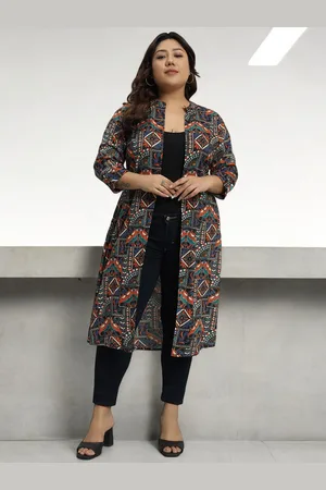 Azira Plus Size Ethnic Printed Longline Shrug