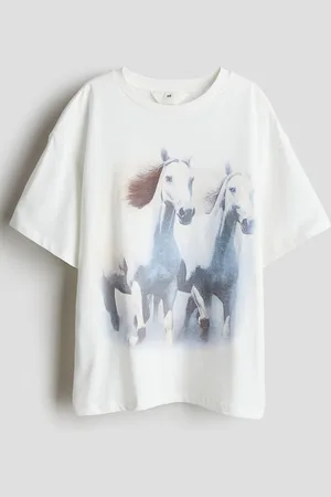 H&M Girls Motif Printed Pure Cotton Oversized T-Shirt