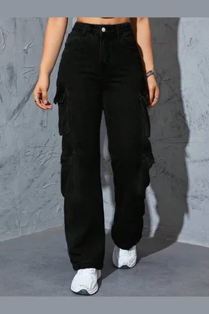 Broadstar Women Smart Wide Leg High- Rise Stretchable Cargo Jeans