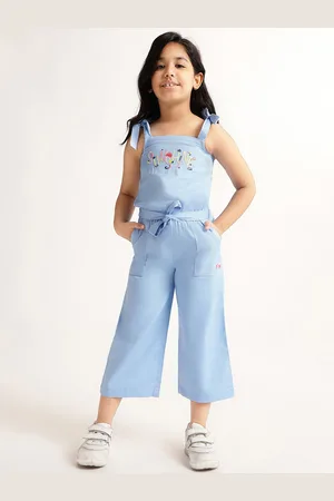 Blue Giraffe Girls Embroidered Pure Cotton Jumpsuit With Belt
