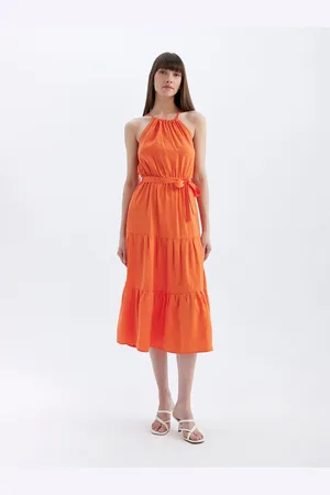 DeFacto Women Solid Halter Neck Sleeveless Modal Party Fit & Flare Midi Dress