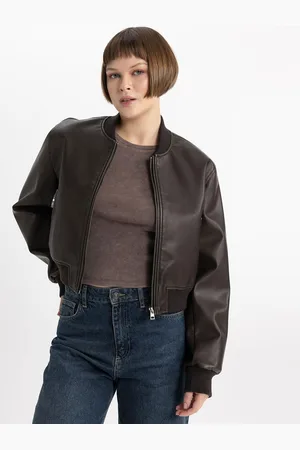 DeFacto Women Striped Crop Bomber Jacket