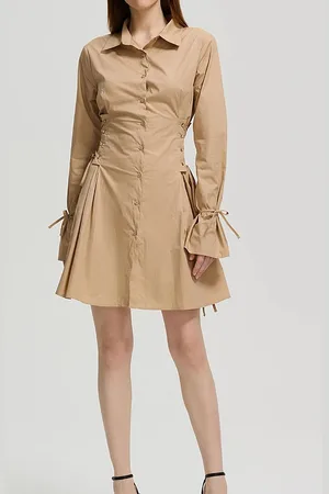 LULU & SKY Women Shirt Collar Bell Sleeves A-Line Dress