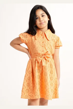 Elle Girls Self Design Puff Design Pure Cotton A-Line Dress