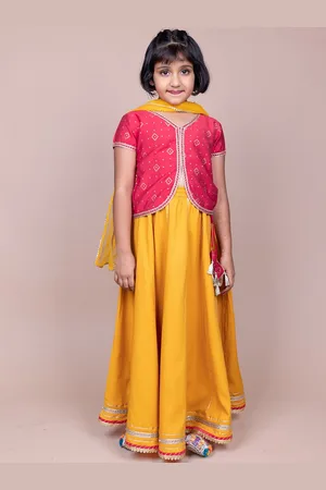 HERE&NOW Girls Printed Zari Ready To Wear Top With Lehanga With Dupatta