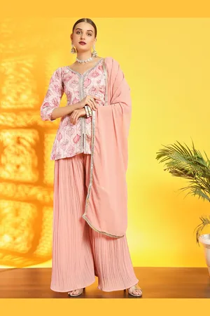 Chhabra 555 Ethnic Motifs Printed Sequinned A-Line Kurti With Palazzs & Dupatta