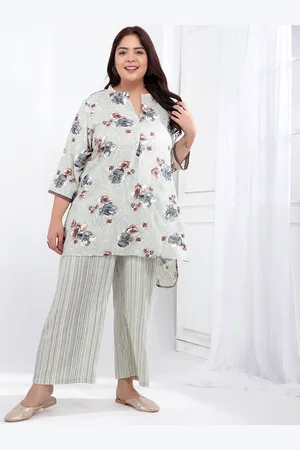 Bani Women Plus Size Floral Printed Mandarin Collar Tunic With Palazzo