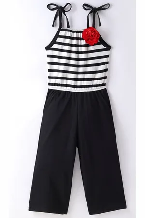 CrayonFlakes Girls Striped Shoulder Sleeveless Basic Jumpsuit