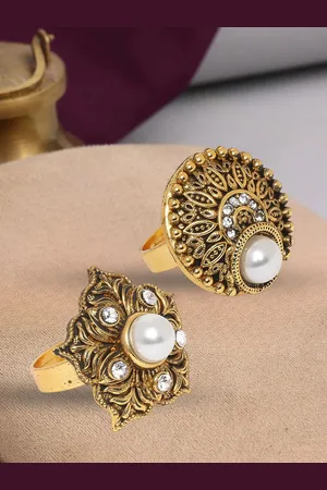 Anouk Set Of 2 Stone-Studded Antique Finger Rings