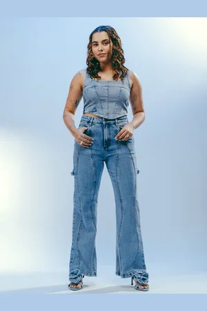 FREAKINS WAVY SEAMED Women Blue Straight Fit High-Rise Heavy Fade Stretchable Jeans