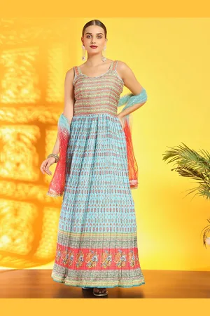Chhabra 555 Floral Printed Pleated Ethnic Dresses With Embroidered Dupatta