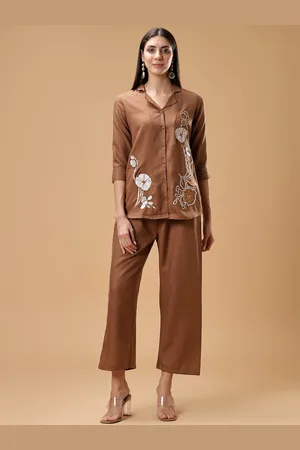 Bani Women Solid Embroidered Shirt Collar Shirt & Palazzos Co-Ords