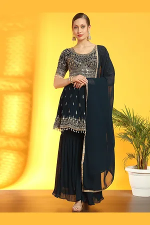 Chhabra 555 Ethnic Motifs Embroidered Zari A-Line Kurta With Sharara & Dupatta