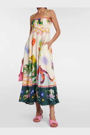 LULU & SKY Women Floral Printed Shoulder Straps Sleeveless Fit and Flare Midi Dress
