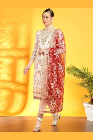 Chhabra 555 Floral Embroidered Pakistani Style Kurta With Trousers & Dupatta