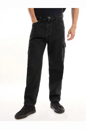 Beyoung Men Denim Relaxed Loose Fit Cargos Trousers