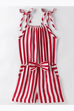 CrayonFlakes Girls Striped Shoulder Neck Basic Jumpsuit
