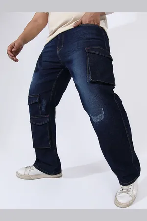 Instafab Instafab Men Plus Size Relaxed Fit Light Fade Low Distress Cargo Style Jeans